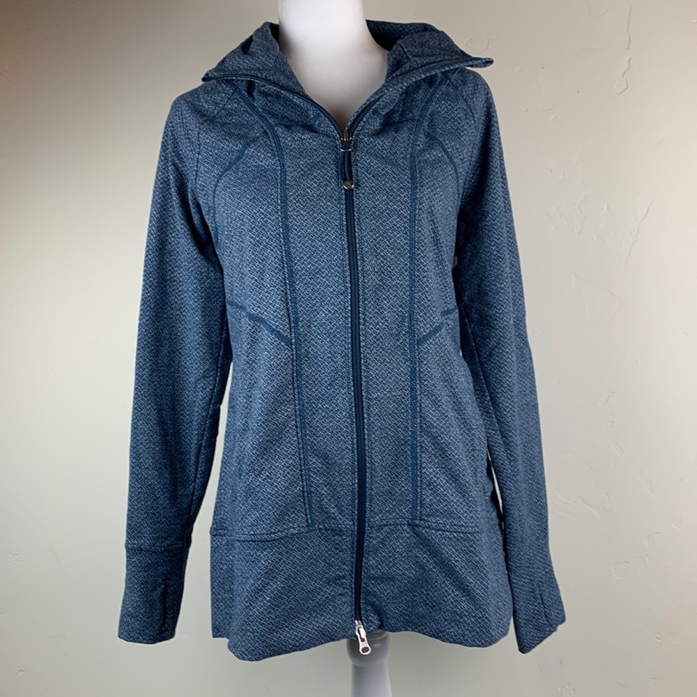 Athleta Herringbone full zip blue hooded jacket